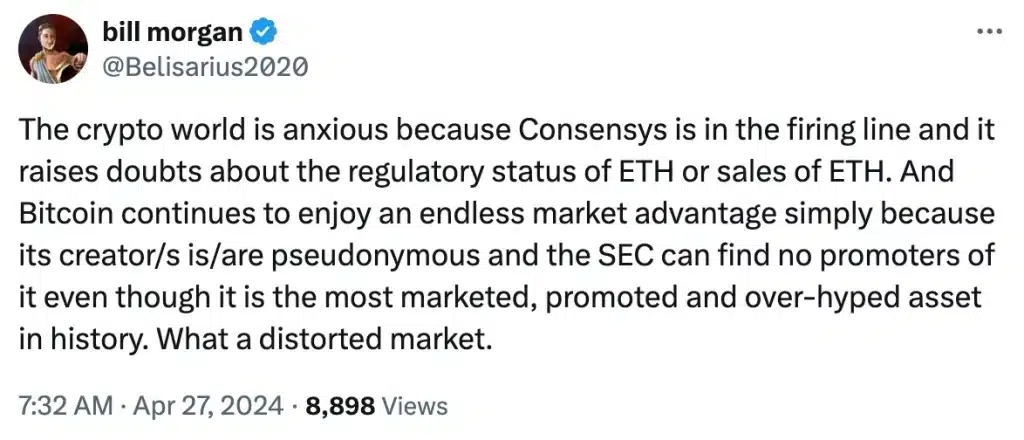 Bill Morgan's tweet on Consensys